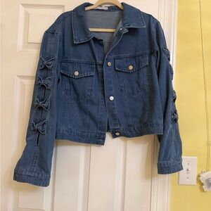 Stylish Denim Jacket with Bow Details L